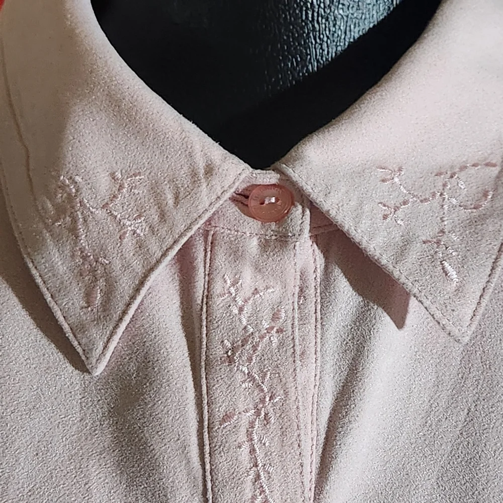 Relativity Pink Floral Embroidered Button Down Shirt XL